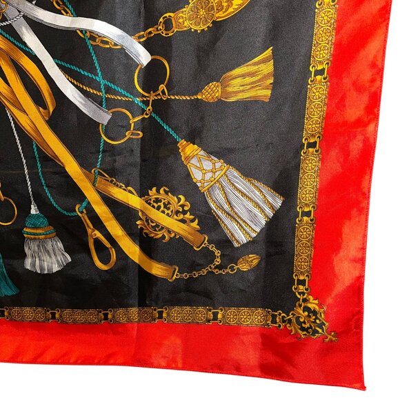 Vintage red black STUNNING tassels print scarf shawl wrap polyester - Picture 2 of 3